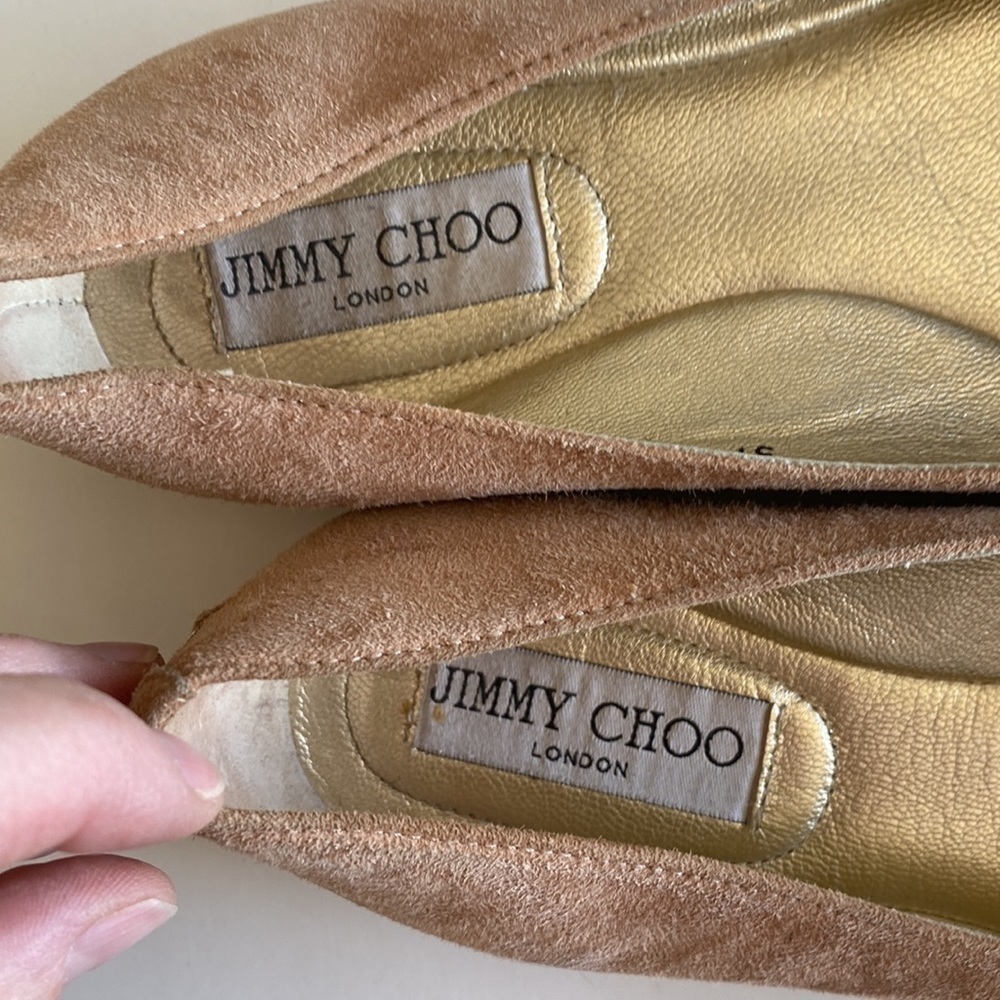 Jimmy Choo ballet flats women’s 37.5 pink/tan suede rose gold toe EUC - Picture 6 of 9